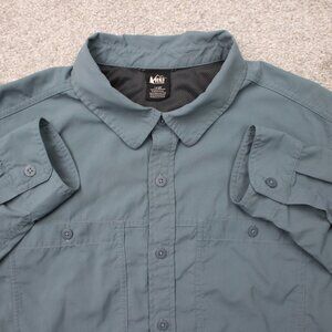 REI Co-op Shirt Mens Large Blue Sahara Nylon Vented Long Sleeve Button Outdoor